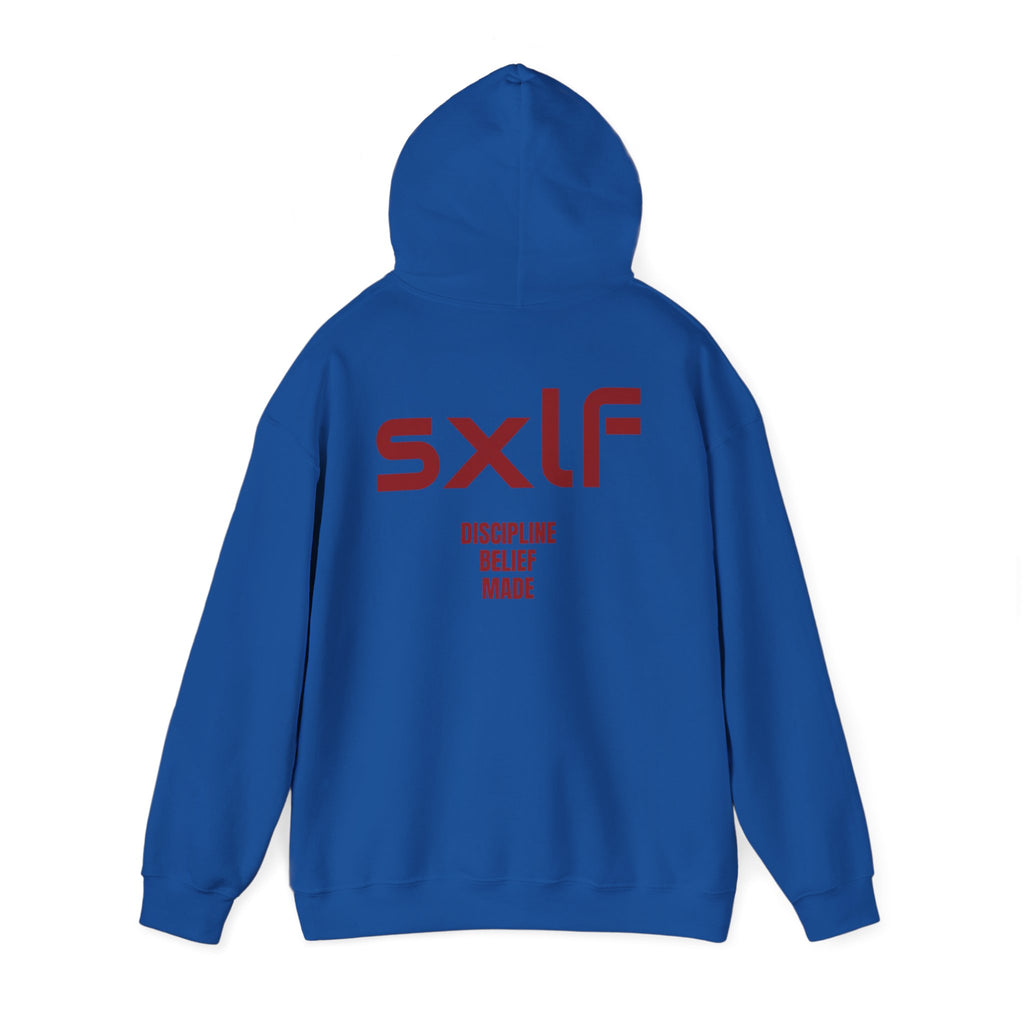 SXLF Hoodie — Minimalist Motivational Hooded Sweatshirt ("Discipline / Belief / Made")