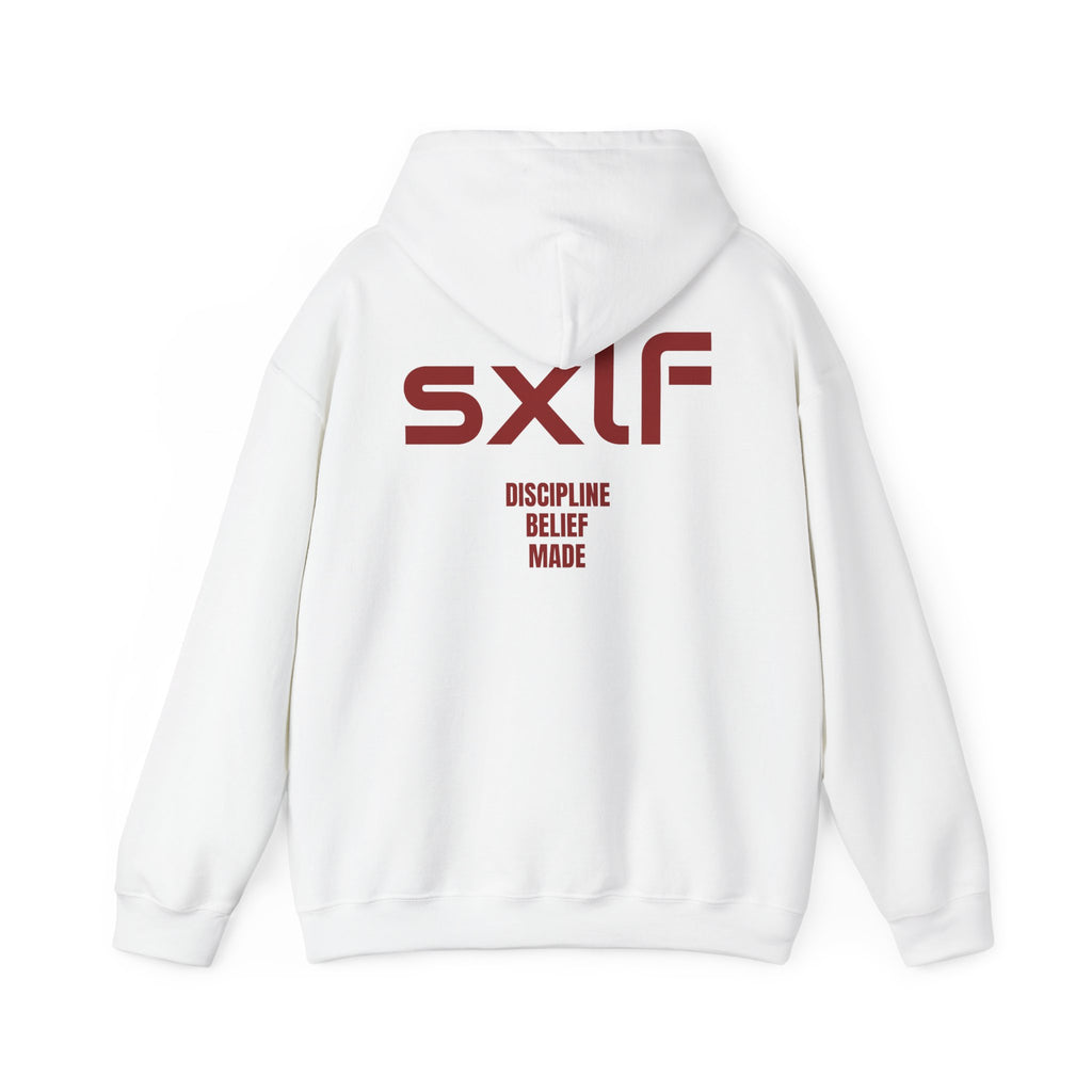 SXLF Hoodie — Minimalist Motivational Hooded Sweatshirt ("Discipline / Belief / Made")