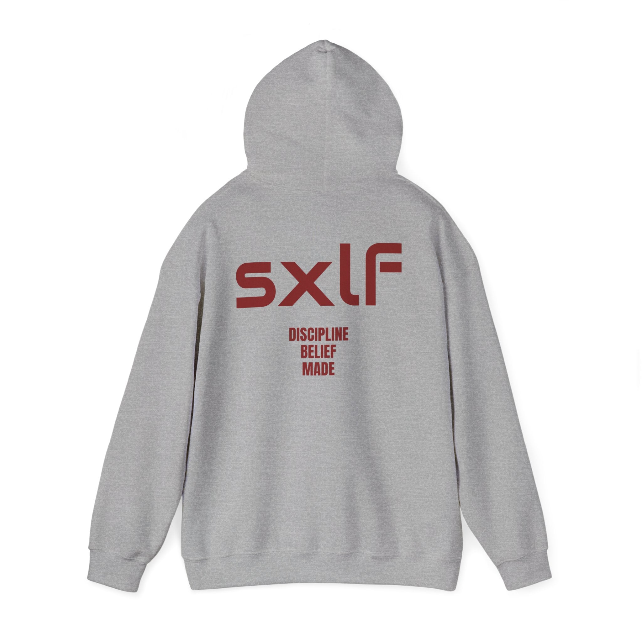 SXLF Hoodie — Minimalist Motivational Hooded Sweatshirt ("Discipline / Belief / Made")