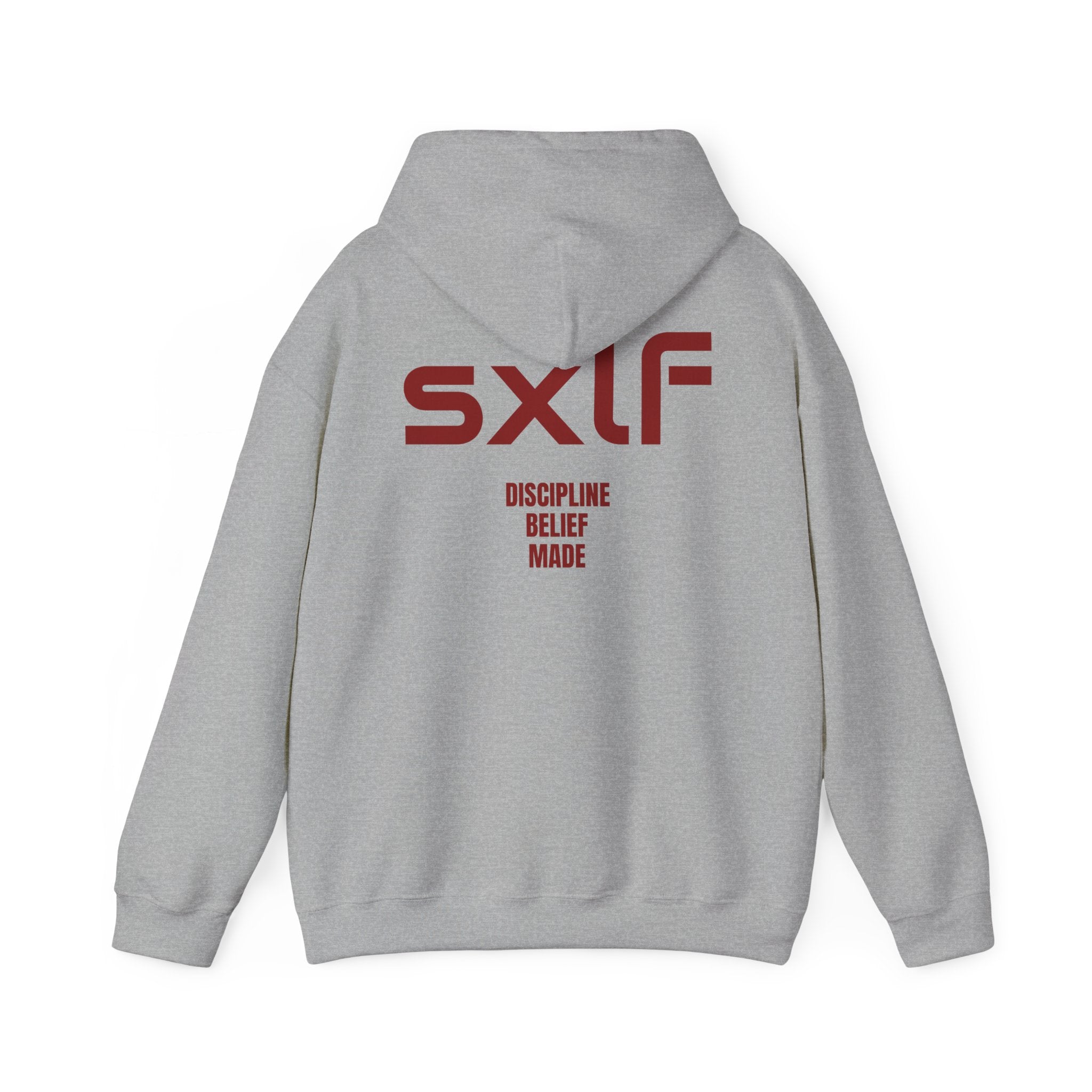 SXLF Hoodie — Minimalist Motivational Hooded Sweatshirt ("Discipline / Belief / Made")