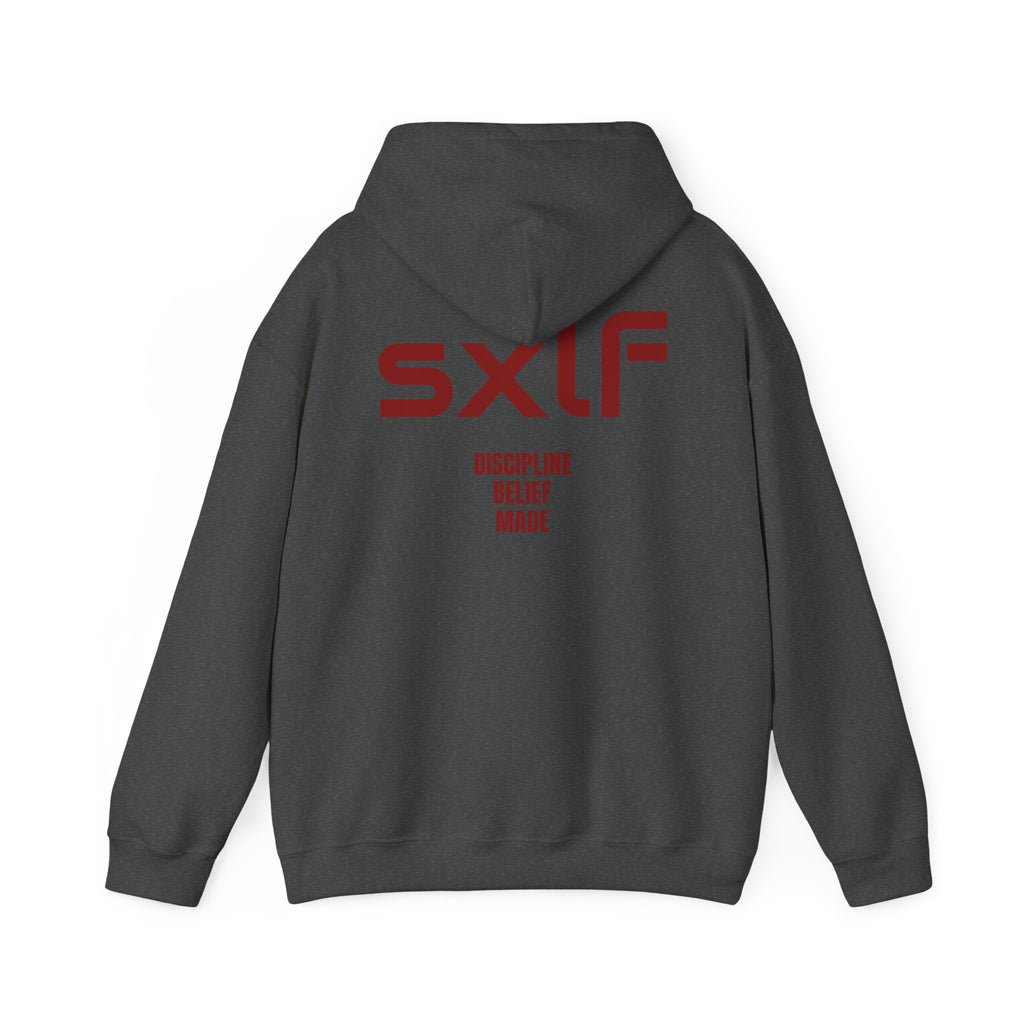 SXLF Hoodie — Minimalist Motivational Hooded Sweatshirt ("Discipline / Belief / Made")