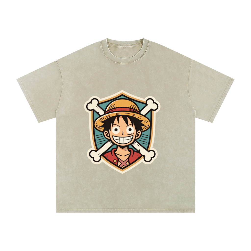 Luffy Snow Washed Oversized Cotton T-Shirt