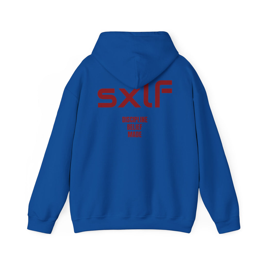 SXLF Hoodie — Minimalist Motivational Hooded Sweatshirt ("Discipline / Belief / Made")