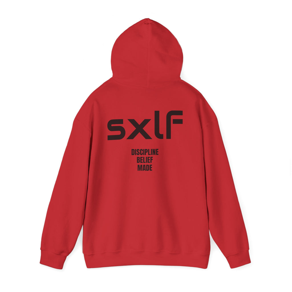 SXLF Hoodie — Minimalist Motivational Hooded Sweatshirt ("Discipline / Belief / Made")