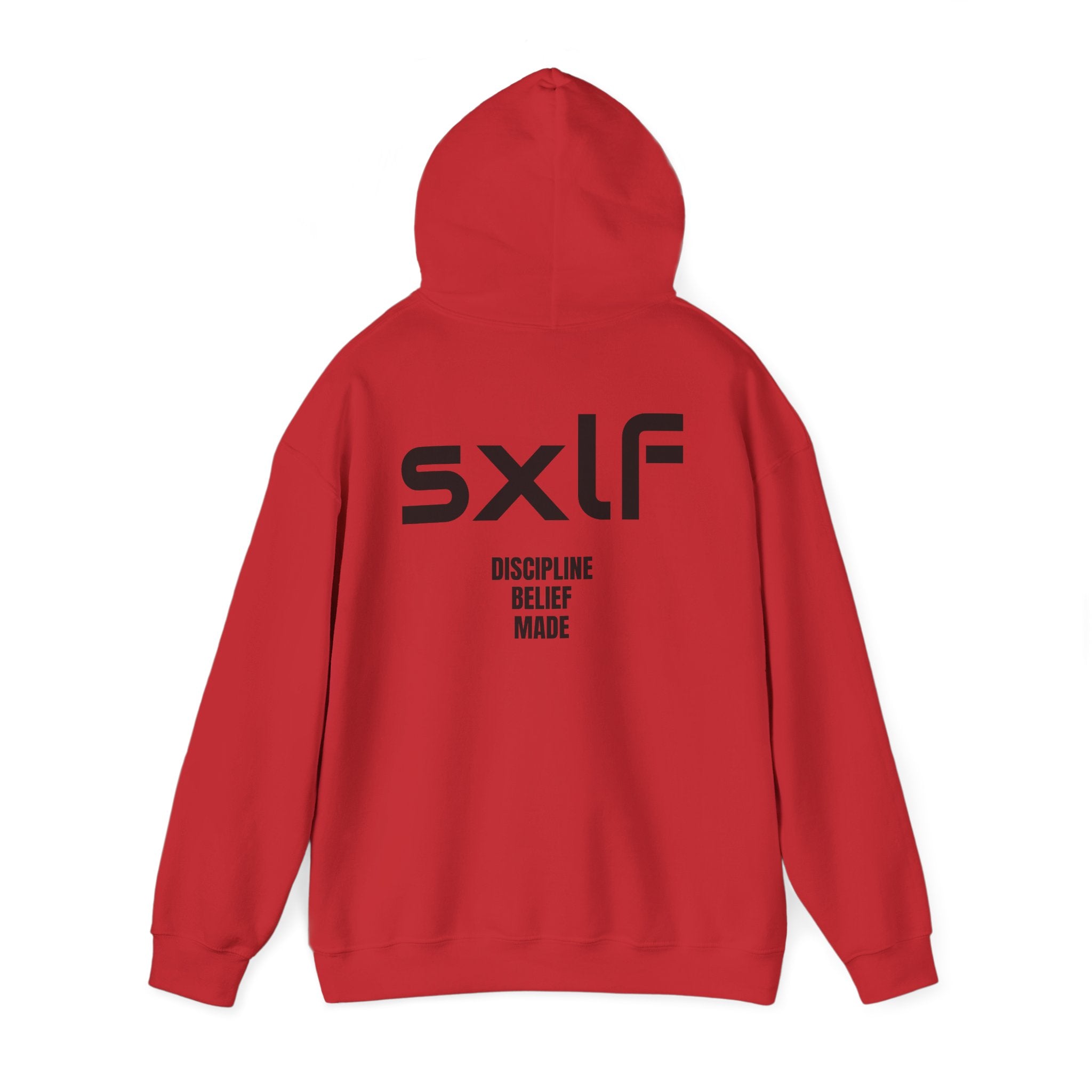 SXLF Hoodie — Minimalist Motivational Hooded Sweatshirt ("Discipline / Belief / Made")