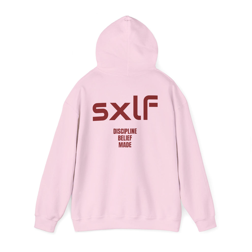 SXLF Hoodie — Minimalist Motivational Hooded Sweatshirt ("Discipline / Belief / Made")