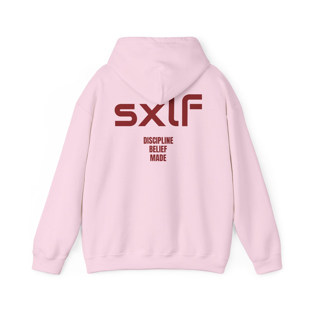 SXLF Hoodie — Minimalist Motivational Hooded Sweatshirt ("Discipline / Belief / Made")