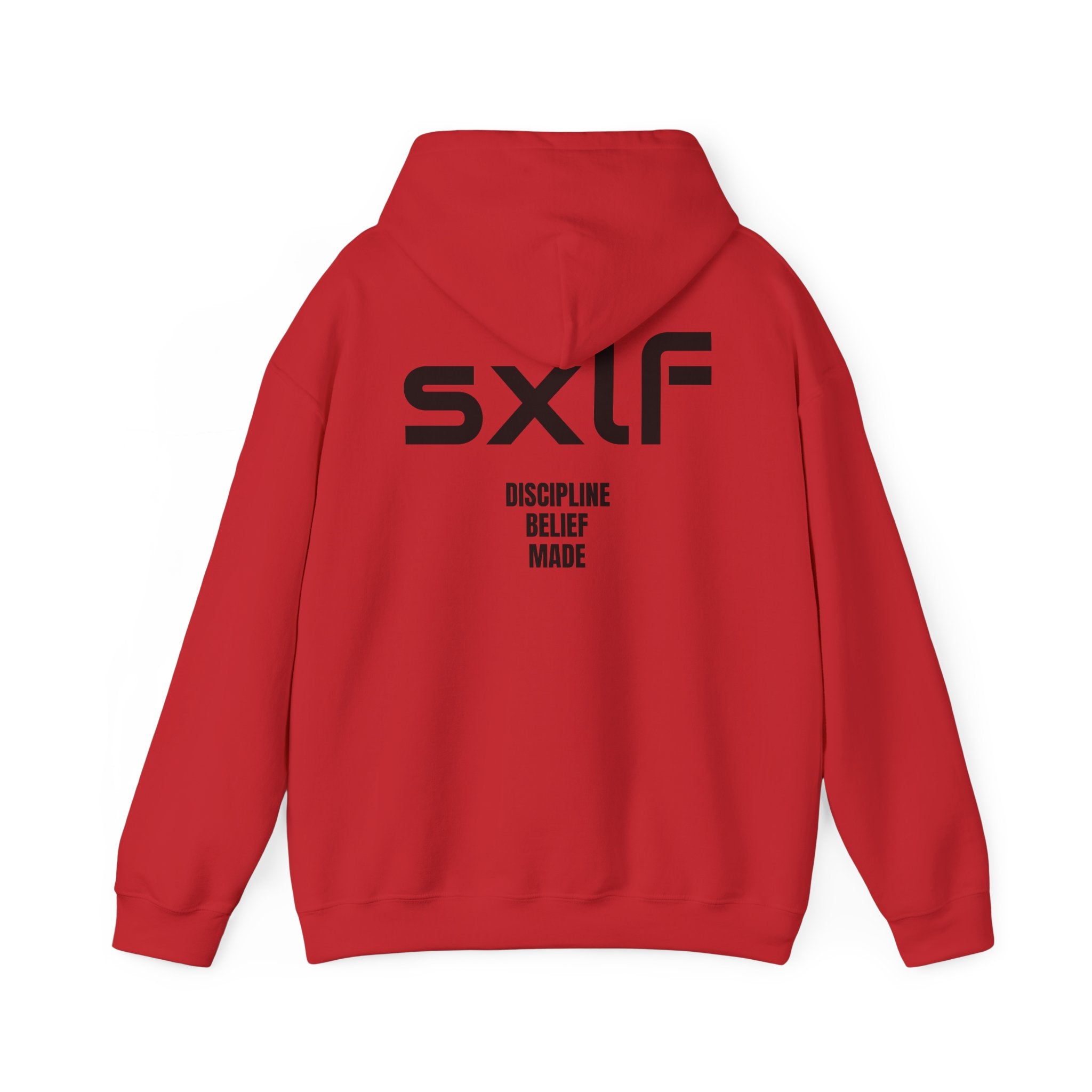 SXLF Hoodie — Minimalist Motivational Hooded Sweatshirt ("Discipline / Belief / Made")